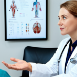 A professional, experienced plastic surgeon, fully clothed in clean, modest medical scrubs and a white lab coat, is engaged in a consult with a fully clothed female patient in her 40s, dressed in appropriate, professional business attire. They are seated across a sleek, modern desk in a well-lit, sterile medical office. The surgeon gestures gently while explaining something on a tablet, and the patient listens attentively. The background includes a subtle, blurred medical diagram on the wall and a few modern decor elements, reflecting a high-end, reputable clinic. The atmosphere is calm and professional, emphasizing trust and expertise. The image is a professional photograph, high quality, realistic, safe for work, appropriate content, perfect anatomy, correct proportions, natural pose, well-formed hands, proper finger count, natural body proportions.