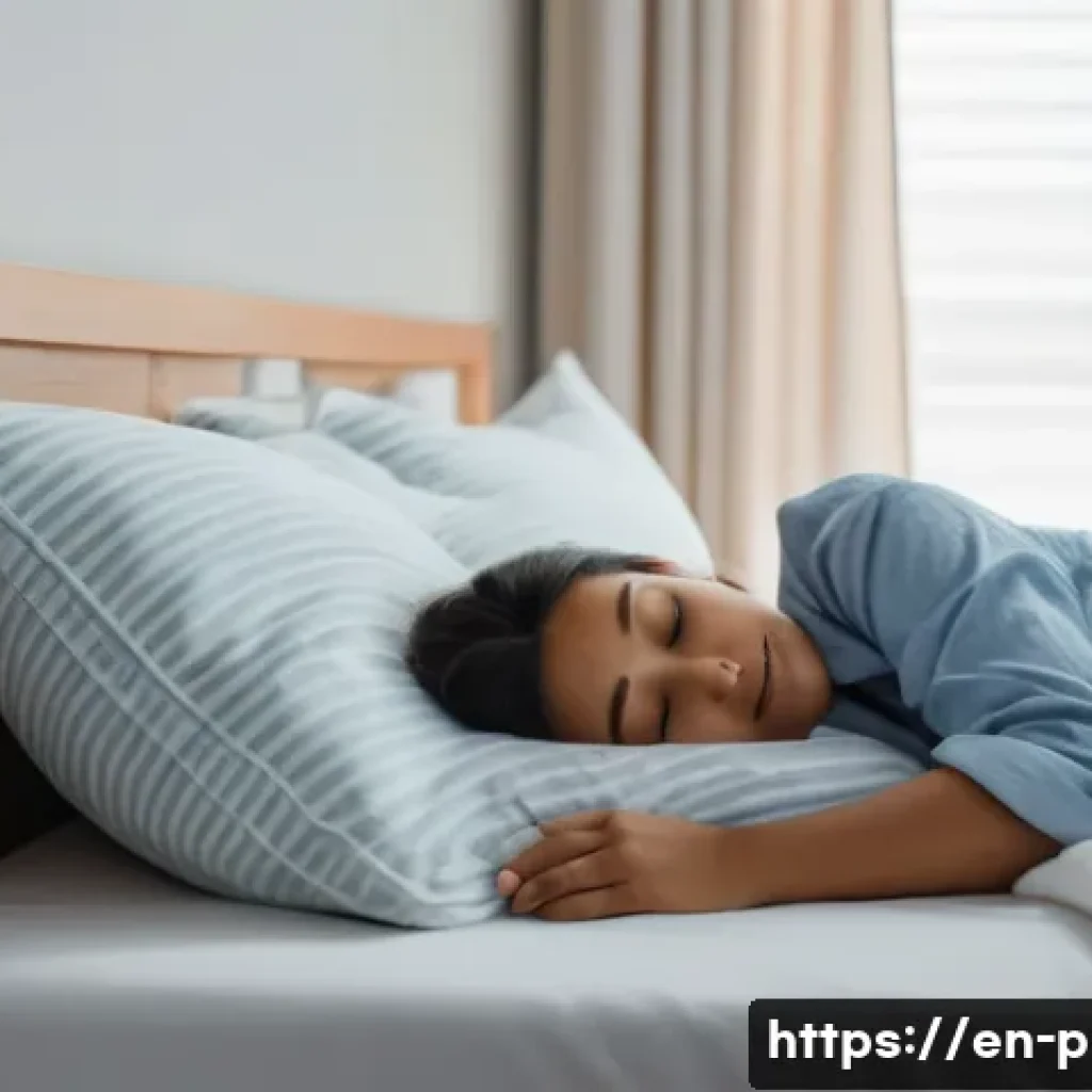 코 성형 후 관리법 - A serene bedroom scene showing a young adult woman peacefully sleeping on her back with her head ele...