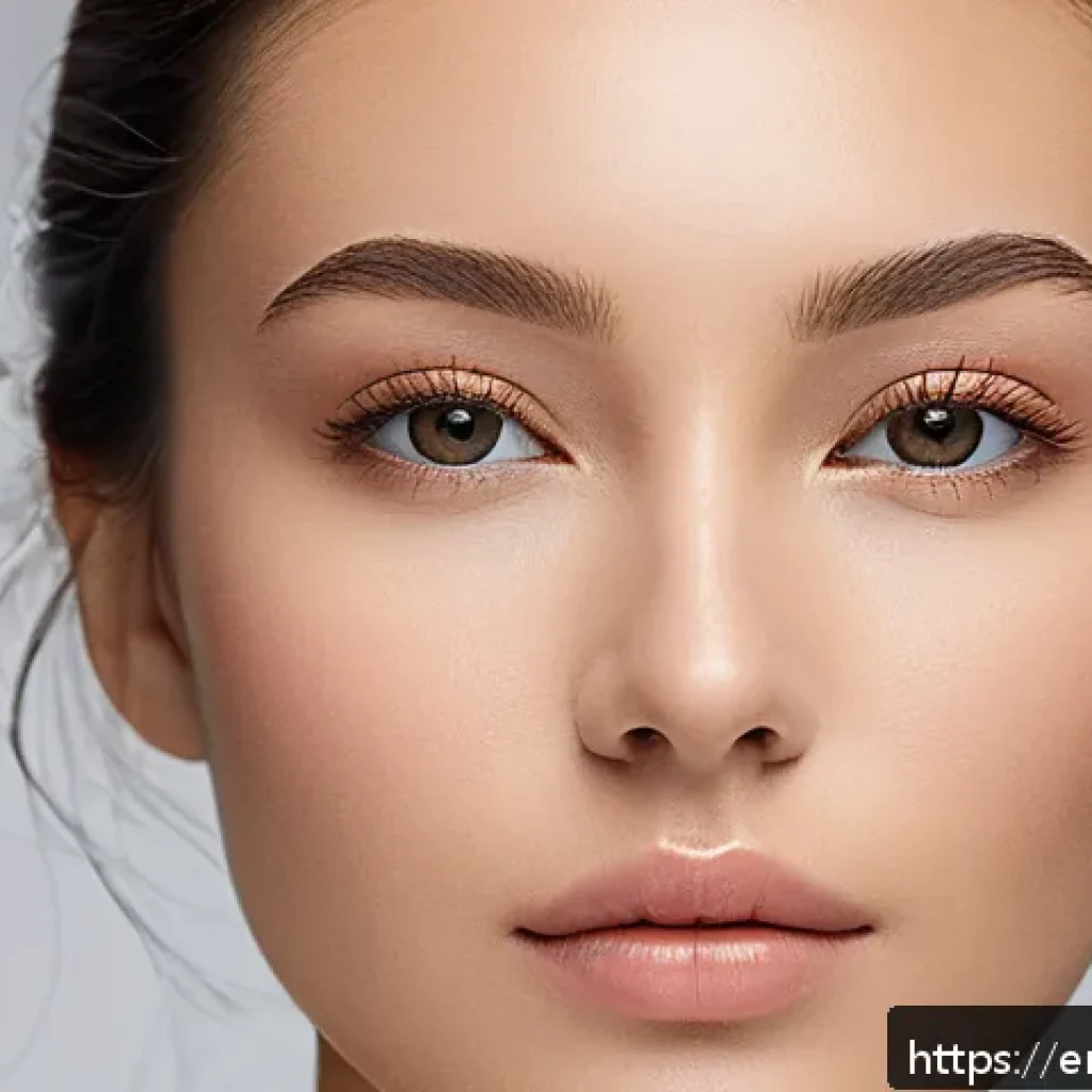 코 모양 교정 시술 - A close-up portrait of a young adult woman with natural skin tone, demonstrating subtle non-surgical...