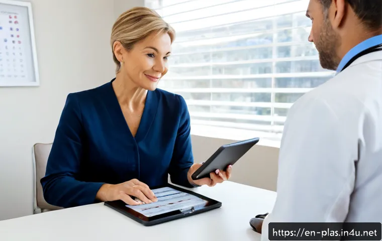 보톡스 시술 가격 - Photorealistic aesthetic clinic consultation in the United States, mature adult woman seated across ...